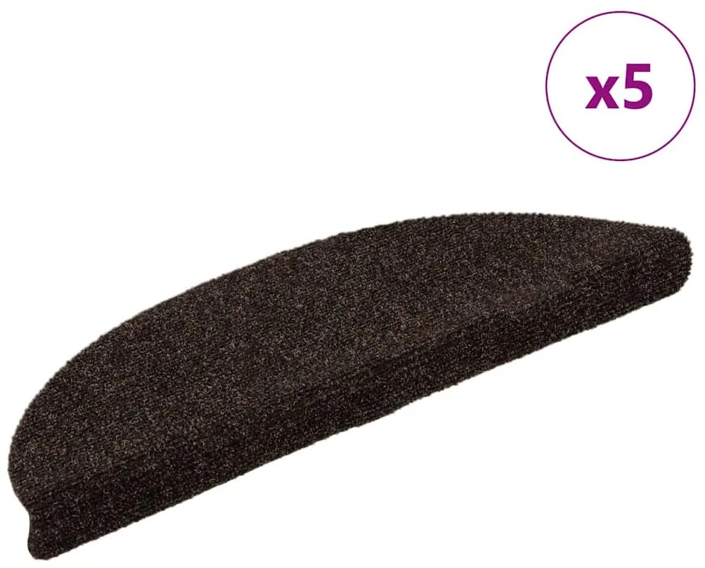 vidaXL Πατάκια Σκάλας Αυτοκόλλητα 5 τεμ. Καφέ 56x17x3 εκ. Βελονιασμένα