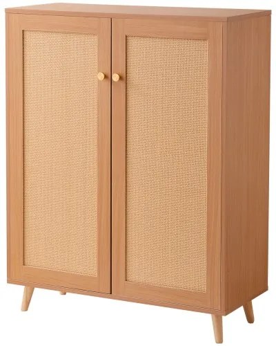 VEVOR Rattan Shoe Cabinet 5 Tiers Shoe Organizer 2 Doors &amp; Adjustable Shelves