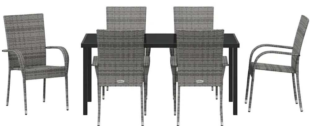 vidaXL Σέτ φαγητού για κήπο 7 pcs Γκρι Χάλυβας με επίστρωση πούδρας