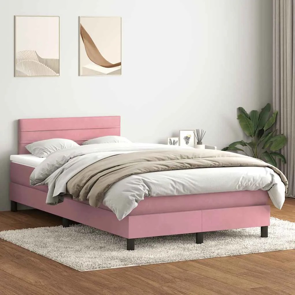 Box Spring κρεβάτι με στρώμα ροζ 120x220 cm Βελούδινο - Ροζ