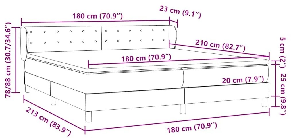 Box Spring Κρεβάτι με στρώματα Σκούρο γκρι 180x210 cm Velvet - Γκρι