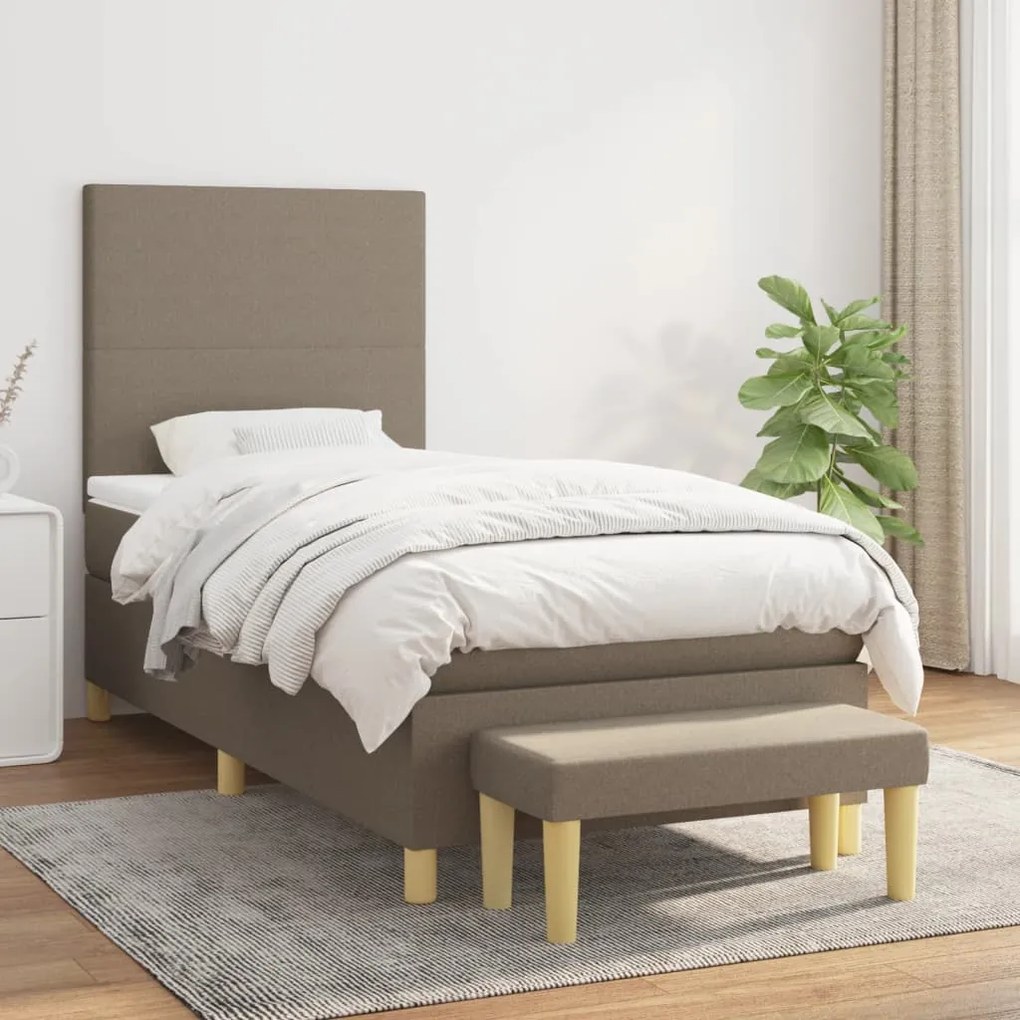 Κρεβάτι Boxspring με Στρώμα Taupe 90x200 εκ. Υφασμάτινο - Μπεζ-Γκρι