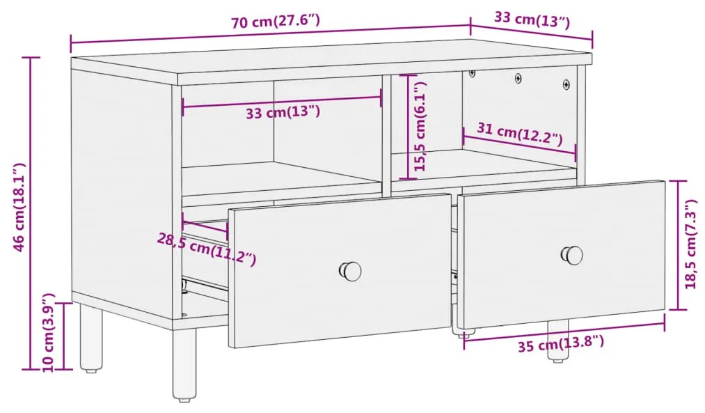 ΈΠΙΠΛΟ ΤΗΛΕΟΡΑΣΗΣ 70 X 33 X 46 ΕΚ. ΑΠΟ ΜΑΣΙΦ ΞΥΛΟ ΜΑΝΓΚΟ 356892