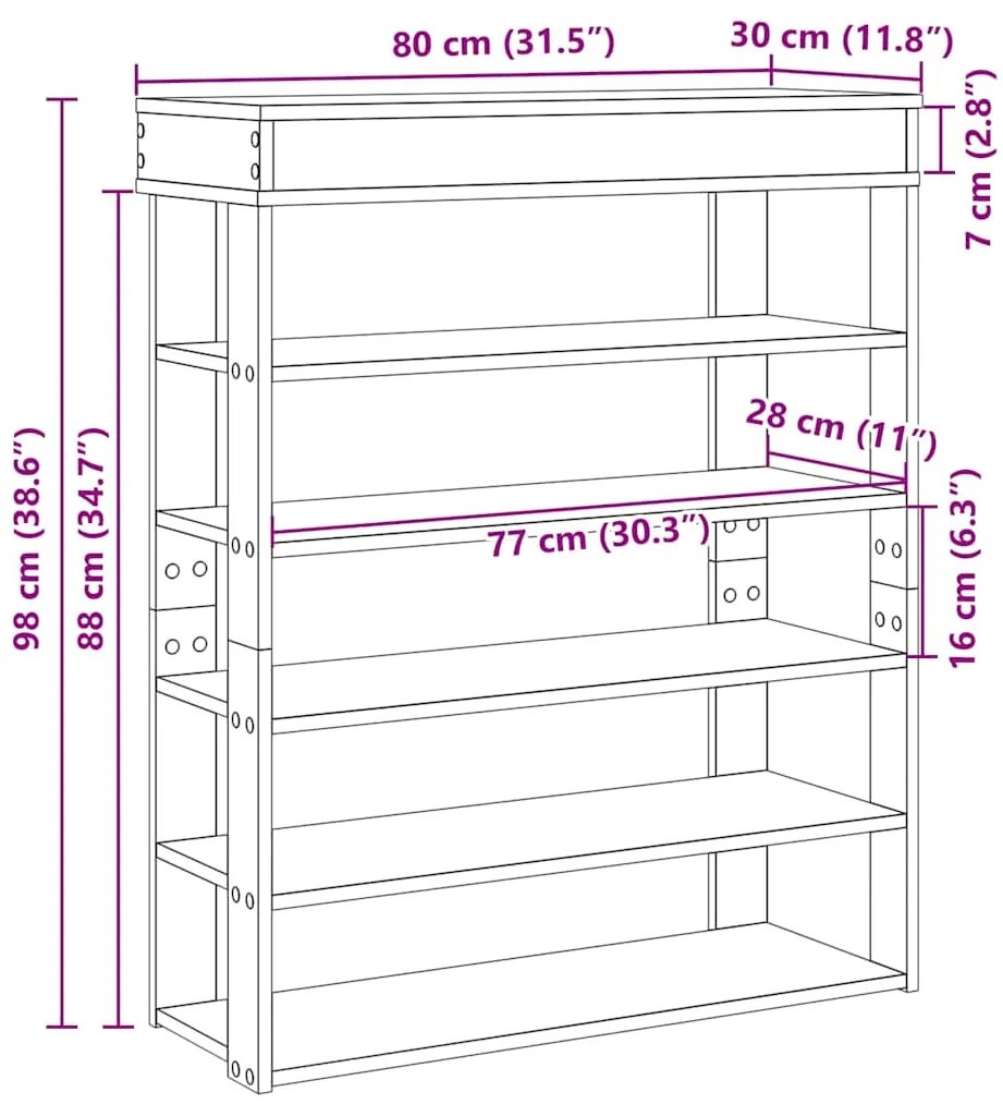 Ράφι παπουτσιών Λευκό 80x30x98 cm Κατασκευασμένο ξύλο - Λευκό