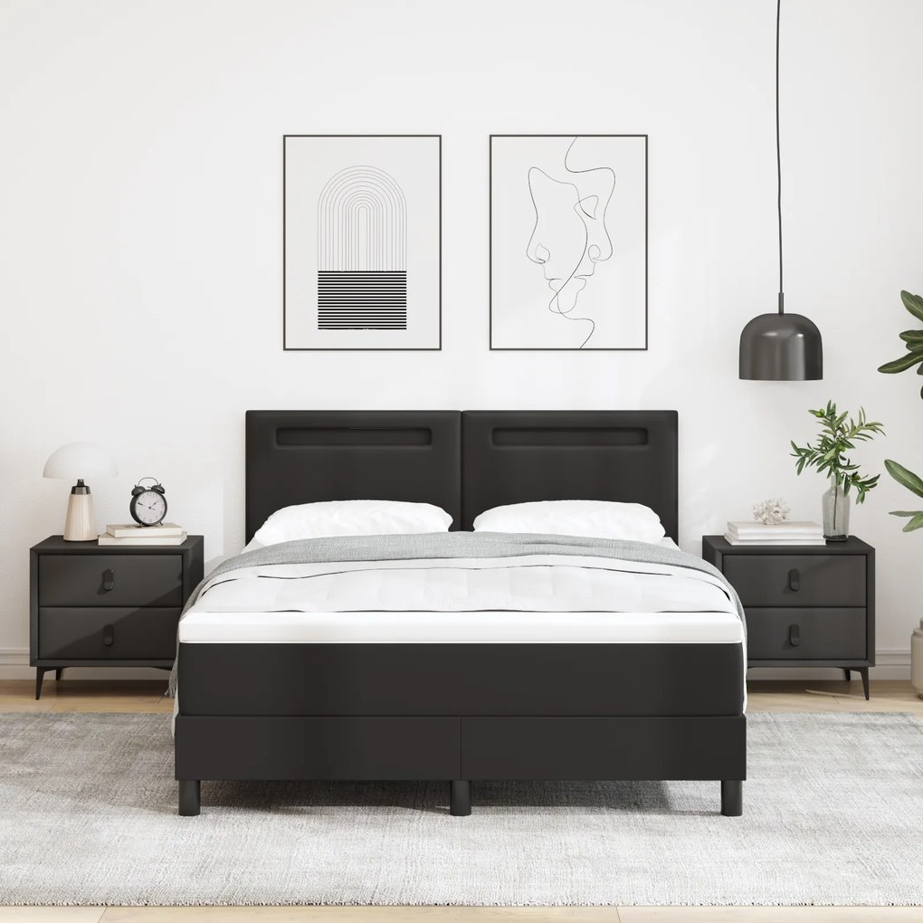 vidaXL Κρεβάτι Box Spring με Στρώμα - Μαύρο, 140 x 200 εκ, Συνθετικό Δέρμα