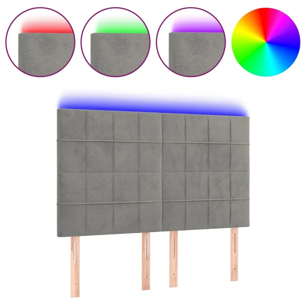 Κεφαλάρι Κρεβατιού LED Ανοιχτό Γκρι 144x5x118/128 εκ. Βελούδινο 3122472