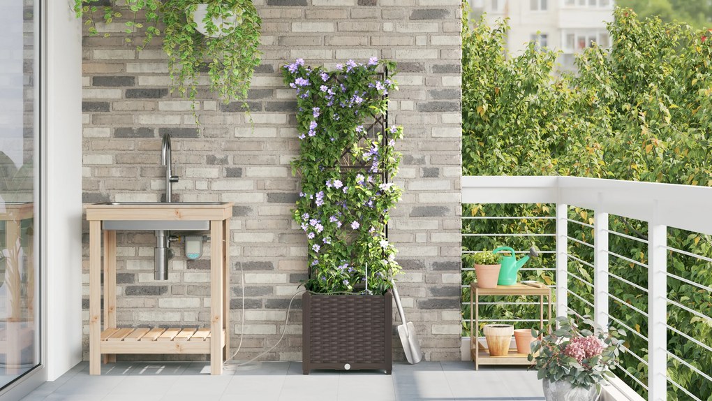 vidaXL Γλάστρες Κήπου 1 τεμ Καφασωτό Καφέ 40 x 40 x 142 cm Πλαστικό