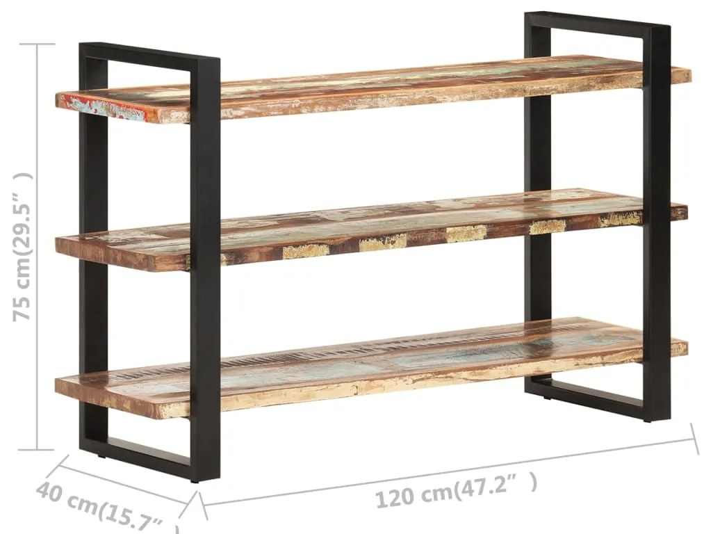 Ραφιέρα με 3 Ράφια 120 x 40 x 75 εκ. Μασίφ Ανακυκλωμένο Ξύλο - Πολύχρωμο