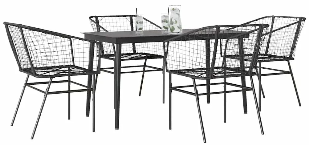 vidaXL Σετ Τραπεζαρίας Κήπου 5 Τεμαχίων Μαύρο Συνθετικό Ρατάν/Γυαλί
