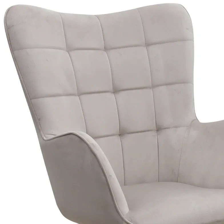 Πολυθρόνα - Μπερζέρα με υποπόδιο Lily Megapap μπεζ βελούδο - μεταλλικό πόδι χρώμα φυσικό 70x62x98εκ.