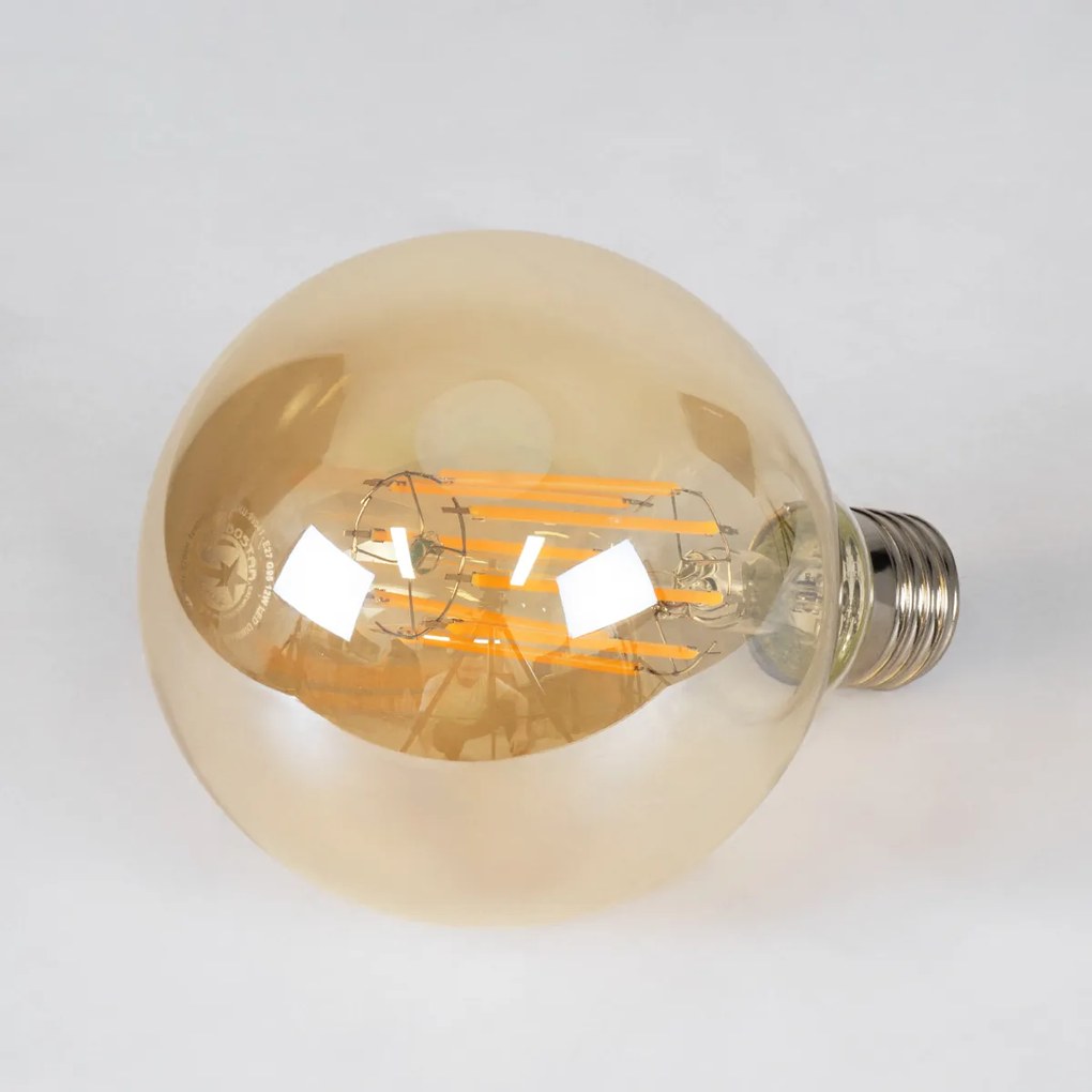 GloboStar 99041 LED Long Filament Bulb E27 G95 Globe 12W 1080lm 360° AC 220-240V IP20 D9.5 x H13.5cm Ultra Θερμό Λευκό 2200K με Μελί Γυαλί - Dimmable - 3 Years Warranty - 99041