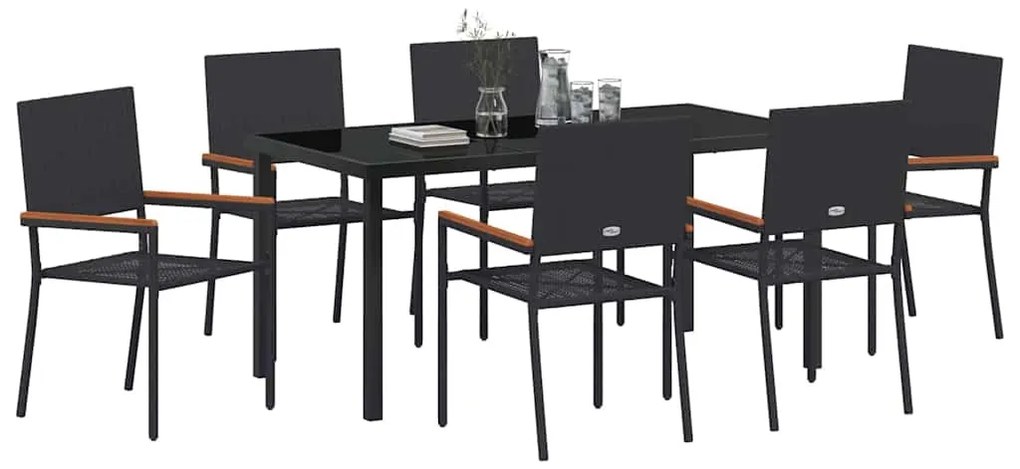 vidaXL Σέτ φαγητού για κήπο 7 pcs Μαύρο Πολυ ράταν