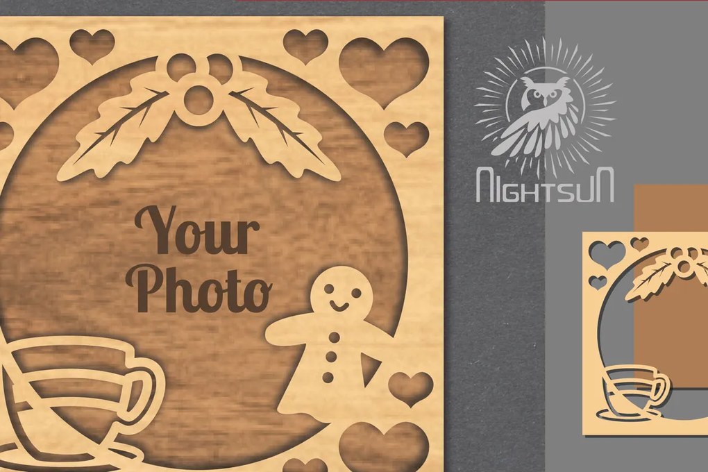 Σετ των 2 Intra απο ξύλο plywood 3mm-4mm πάχος Χριστουγεννιάτικη κορνίζα φωτογραφιών με λέιζερ 2 Δίασταση 20x30 cm INTRAFABR-112790635