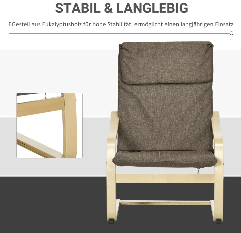 HOMCOM Πολυθρόνα με προσκέφαλο και μπράτσα, κάλυμμα με όψη λινό, ξύλινο πλαίσιο, Καφέ + Φυσικό