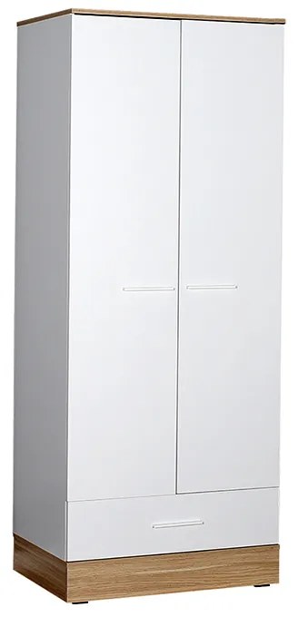 Ντουλάπα ρούχων Base Megapap δίφυλλη με συρτάρια χρώμα λευκό - sonoma 80x52x198εκ.