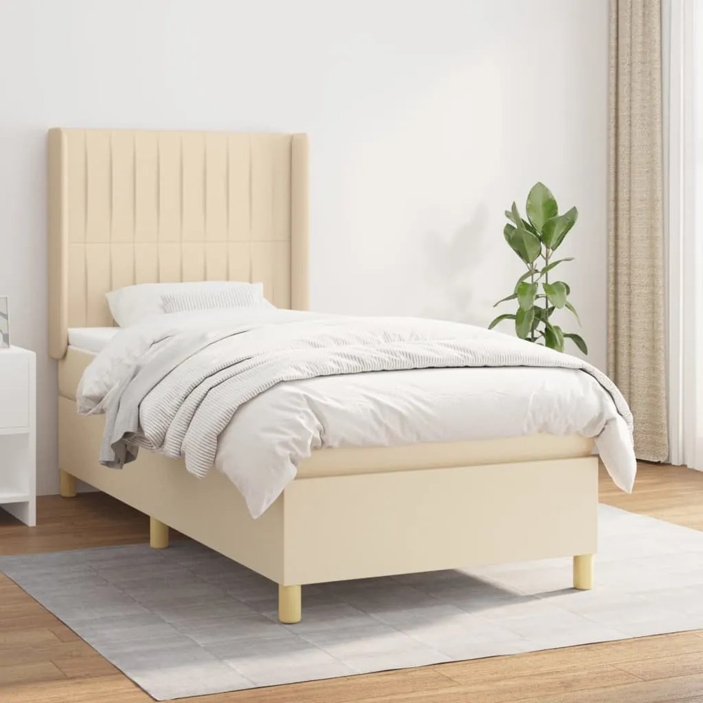 Κρεβάτι Boxspring με Στρώμα Κρεμ 100 x 200 εκ. Υφασμάτινο