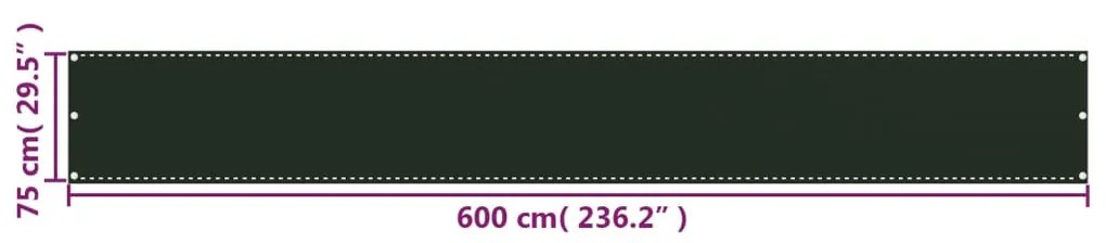 vidaXL Διαχωριστικό Βεράντας Σκούρο Πράσινο 75 x 600 εκ. από HDPE