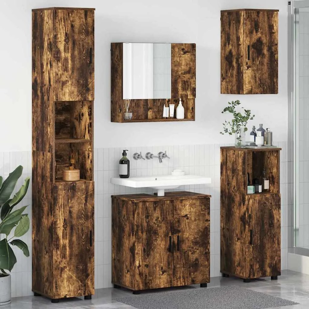 vidaXL Σετ Επίπλων Μπάνιου 5 pcs Καπνιστή δρυς 61 x 35 x 64 εκ.