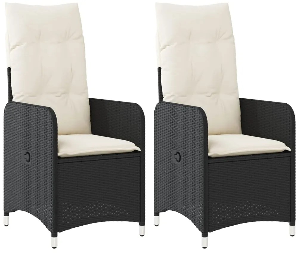 vidaXL Πολυθρόνες Κήπου Ανακλ/νες 2 τεμ. Μαύρες Συνθ. Ρατάν+Μαξιλάρια