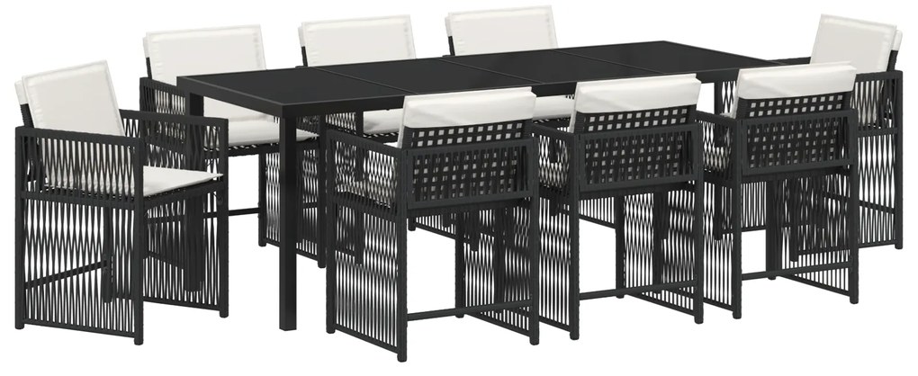 vidaXL Σετ Τραπεζαρίας Κήπου 9 Τεμαχίων με Μαξιλάρια - Μαύρο Πολυ Ρατάν