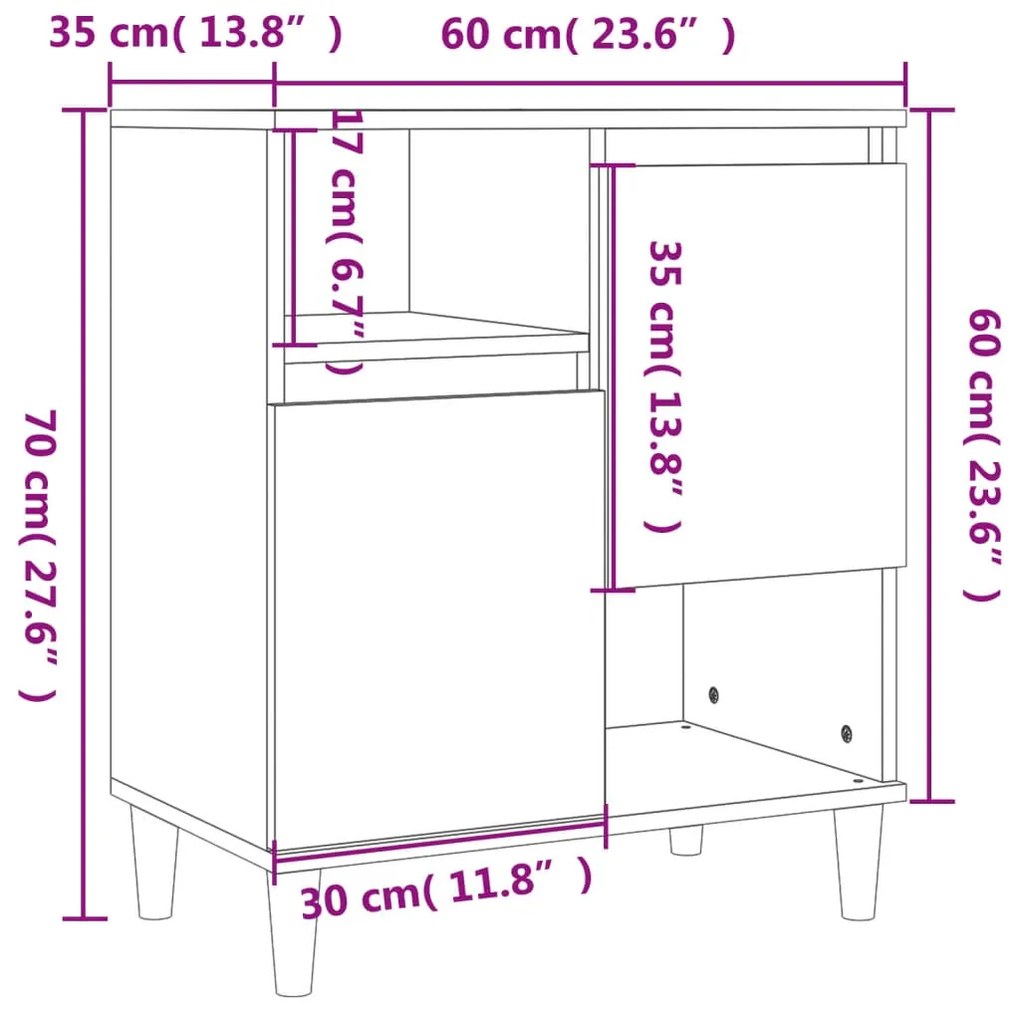 Ντουλάπια 2 τεμ. Μαύρα 60x35x70 εκ. Επεξεργασμένο Ξύλο - Μαύρο