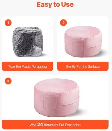 VEVOR 3 feet Round Bean Bag Chair with Removable Cover &amp; Dutch Velvet Pink