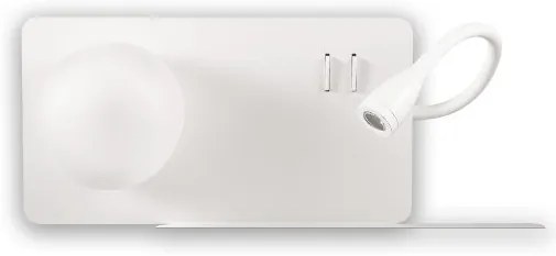 Απλίκα με Σποτ δεξιά φωτιστικό τοίχου και USB φόρτισης LED Book λευκό μαύρο Ideal Lux-174822-Λευκό 174822