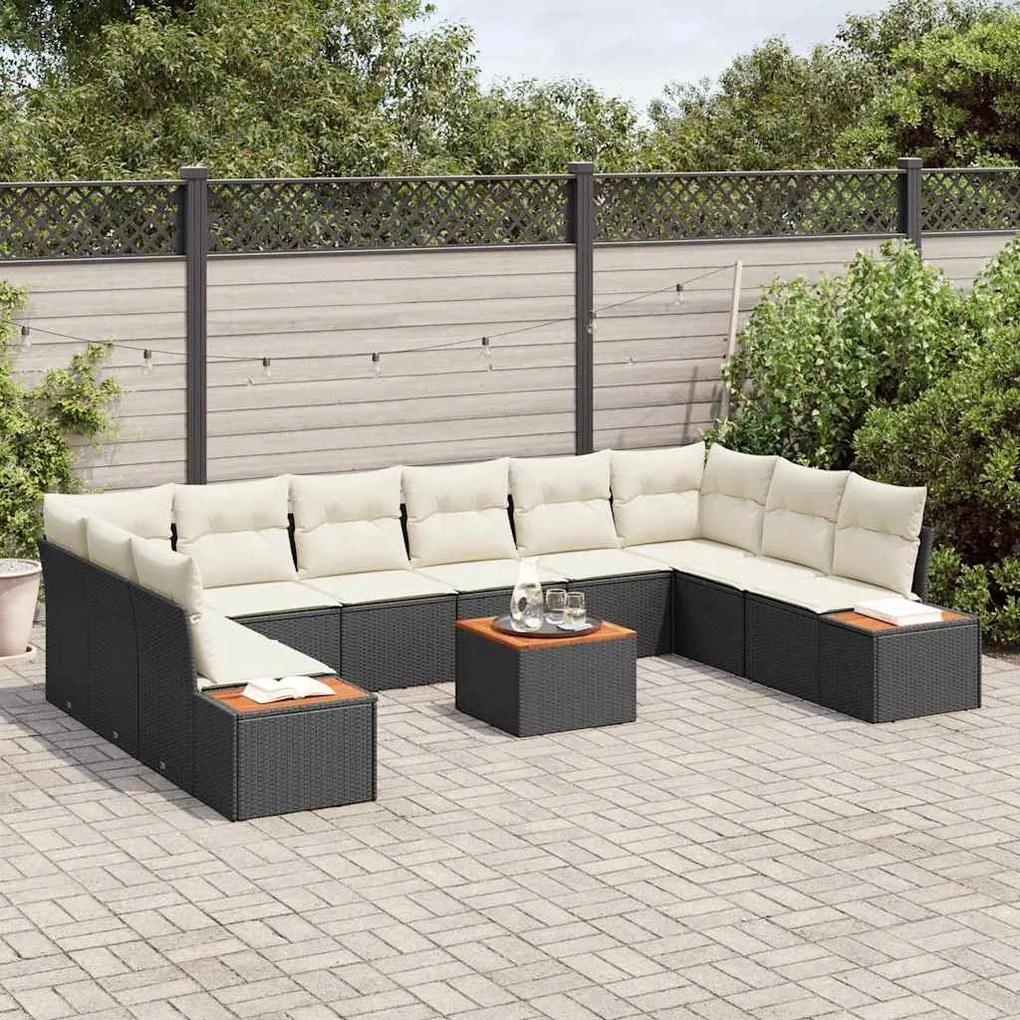 vidaXL Σετ Καναπέ Κήπου με μαξιλάρι 11 pcs Μαύρο Πολυ ράταν