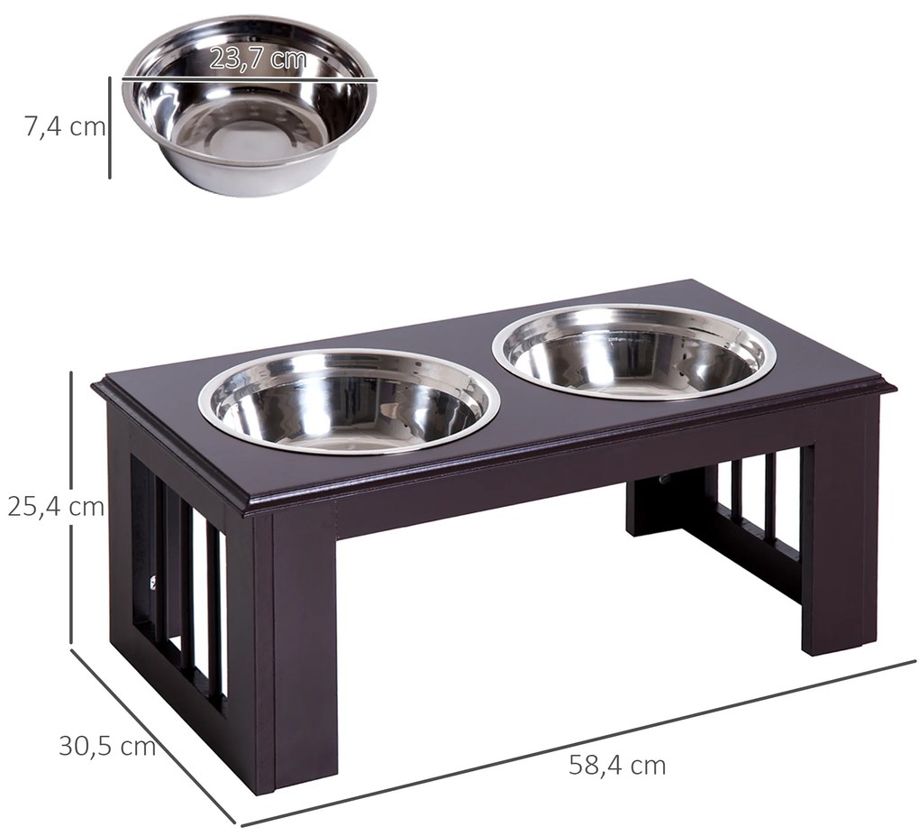 PawHut Σταθμός τροφοδοσίας σκύλου, αντιολισθητικός, 58,4 x 30,5 x 25,4cm, Γκρι, 2L ανά μπολ