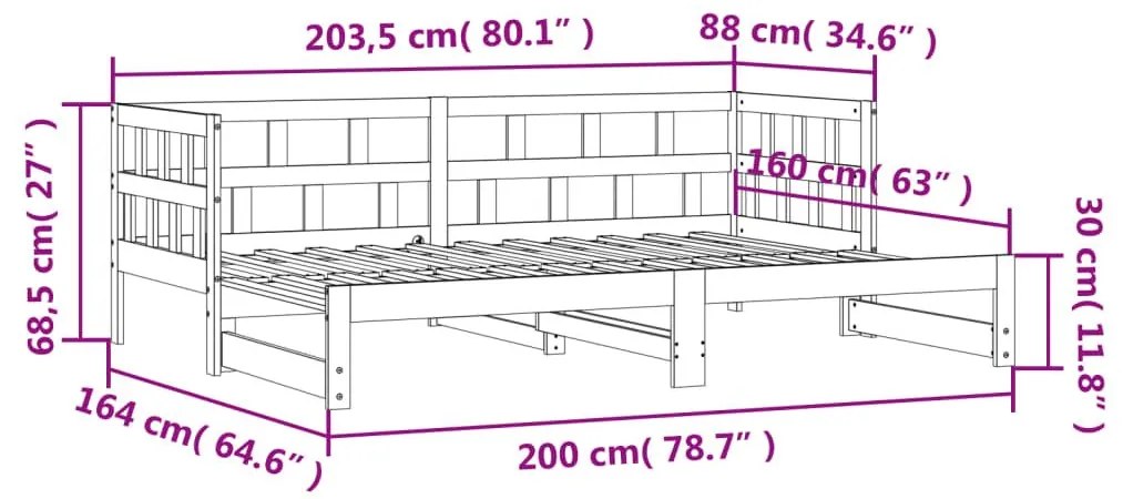 Καναπές Κρεβάτι Συρόμενος Λευκός 80 x 200 εκ. Μασίφ Ξύλο Πεύκου - Λευκό