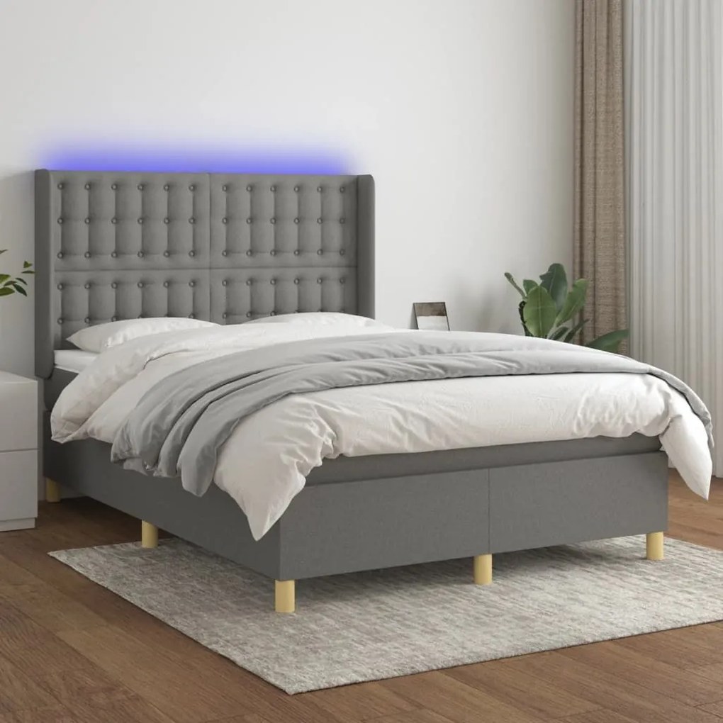 ΚΡΕΒΑΤΙ BOXSPRING ΜΕ ΣΤΡΩΜΑ &amp; LED ΣΚ.ΓΚΡΙ 140X200 ΕΚ ΥΦΑΣΜΑΤΙΝΟ 3139198