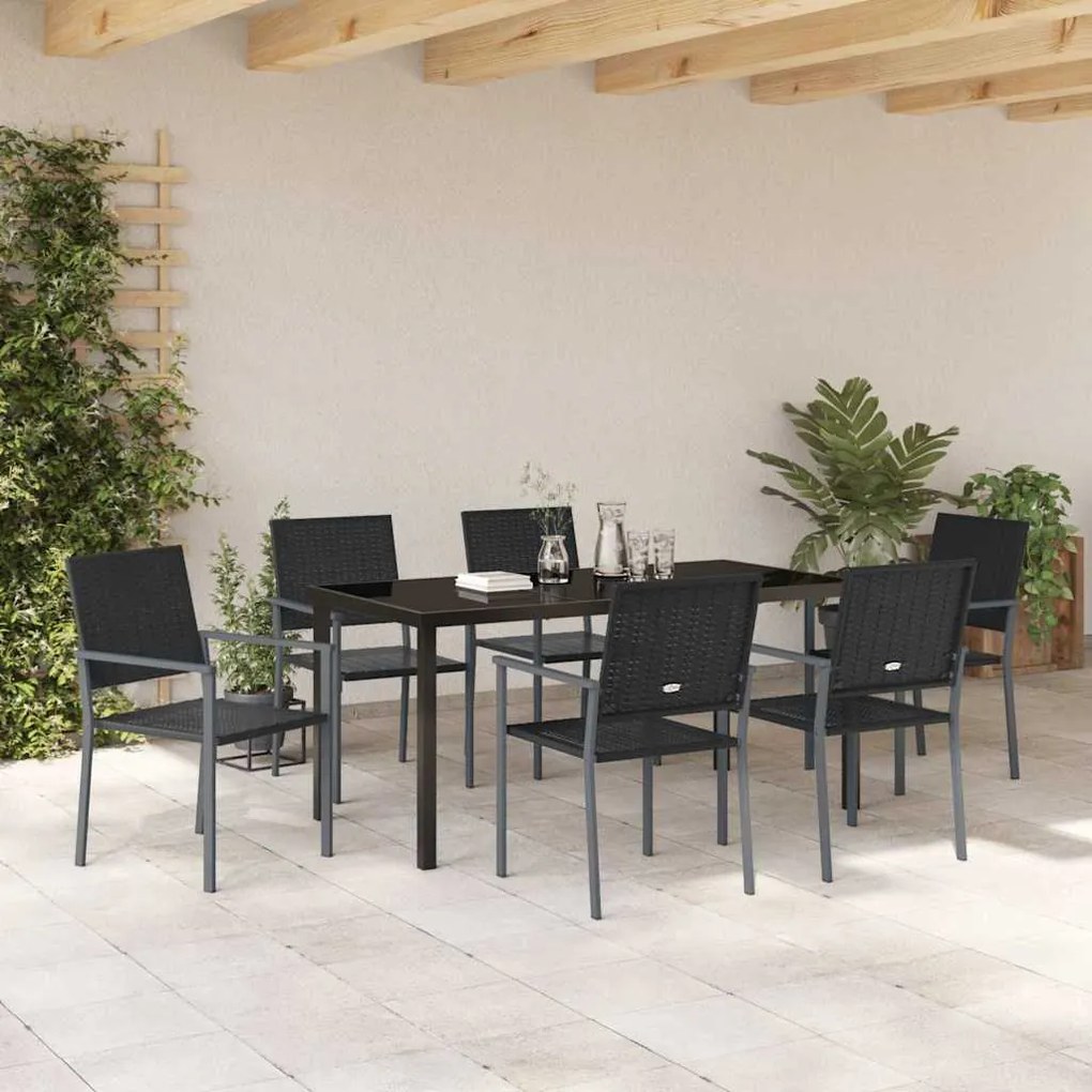 vidaXL Σέτ φαγητού για κήπο 7 pcs Μαύρο Πολυ ράταν
