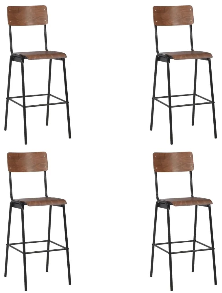 vidaXL Σκαμπό Μπαρ 4 τεμ. Μαύρα από Μασίφ Κόντρα Πλακέ και Ατσάλι