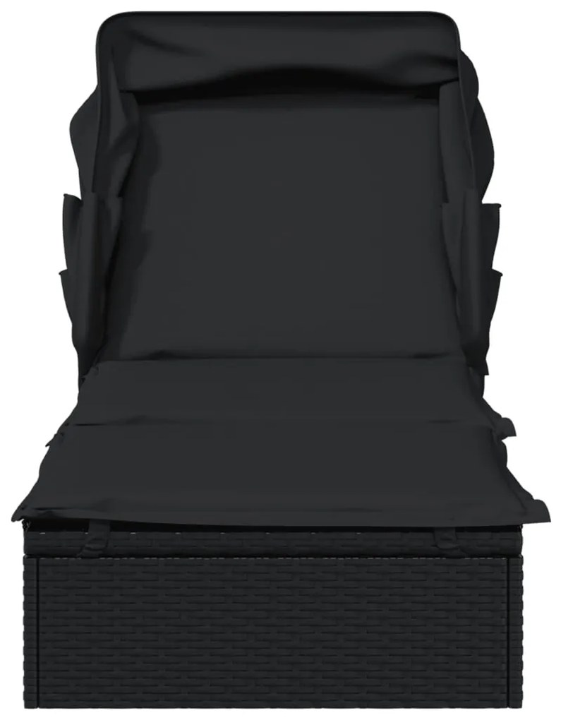 vidaXL Ξαπλώστρα Πτυσσόμενη Οροφή Μαύρη 213 x 63 x 97 εκ. Συνθ. Ρατάν
