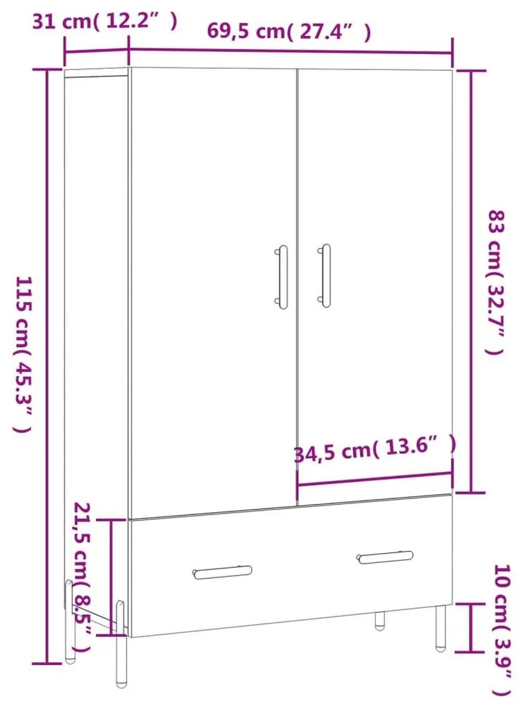 Ντουλάπα Λευκή 69,5 x 31 x 115 εκ. από Επεξεργασμένο Ξύλο - Λευκό