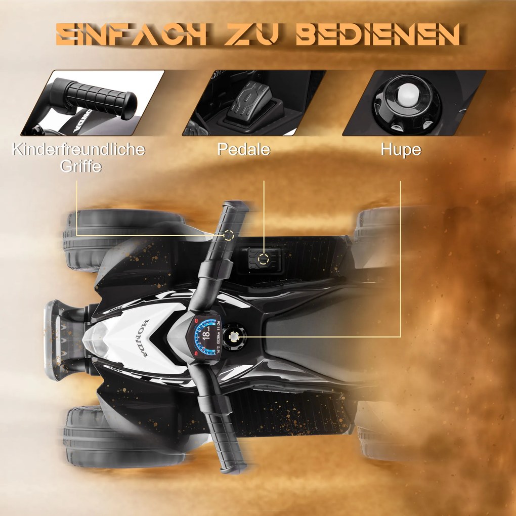 AIYAPLAY Ηλεκτρικό ATV, παιδικό ATV, 2,8 χλμ/ώρα, προβολείς LED, για 1,5-3 ετών, μαύρο, 65,5 x 38,5 x 43,5cm