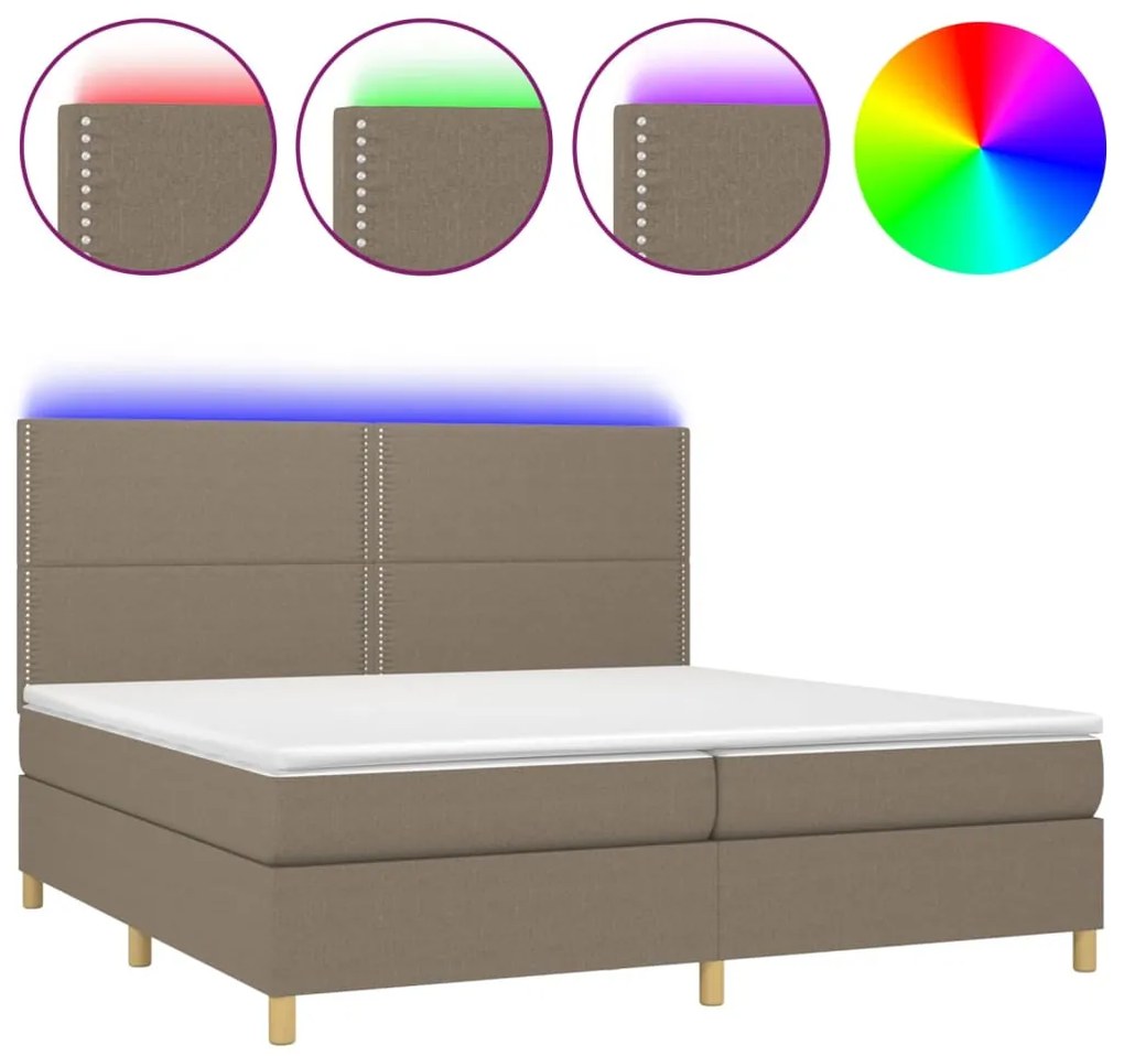 vidaXL Κρεβάτι Boxspring με Στρώμα & LED Taupe 200x200 εκ. Υφασμάτινο