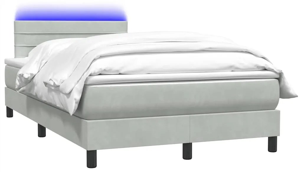 vidaXL Κρεβάτι Boxspring με Στρώμα Ανοιχτό Γκρι 120x220 εκ. Βελούδινο