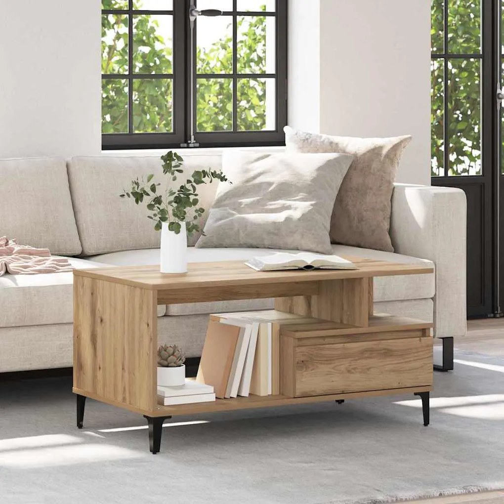 vidaXL Τραπεζάκι σαλονιού with Drawer artisan δρυς 90 x 49 x 45 εκ