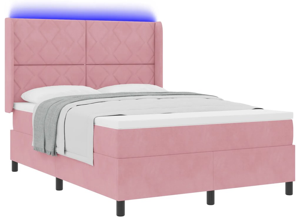 vidaXL κρεβάτι box spring με στρώμα & LED Ροζ 140x200 εκ Βελούδο