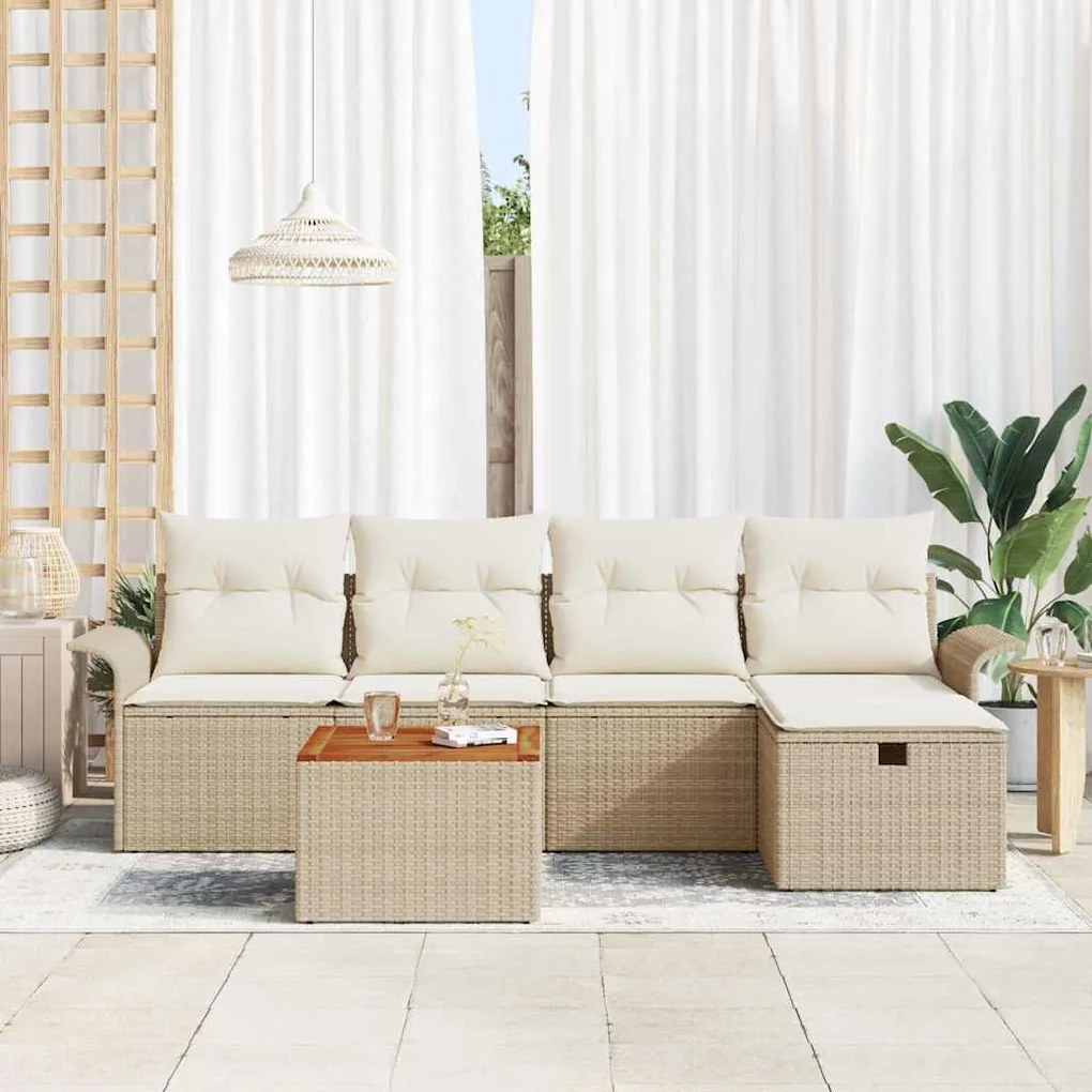 vidaXL Σετ Καναπέ Κήπου με μαξιλάρι 6 pcs Μπεζ Πολυ ράταν