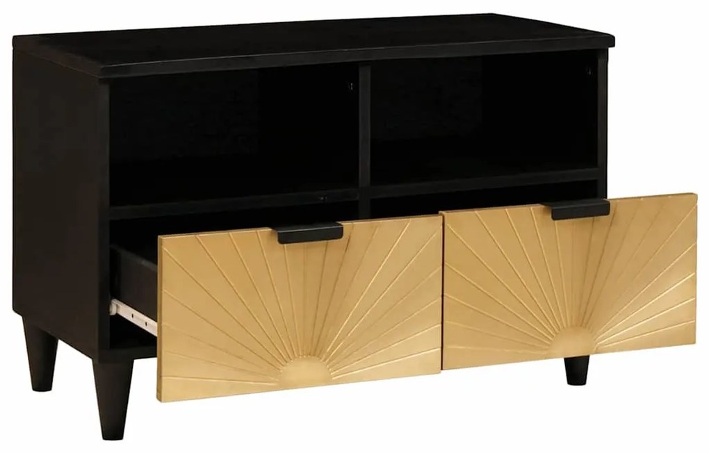vidaXL Ντουλάπι TV Μαύρο και Χρυσό 70 x 33 x 46 εκ Μασίφ ξύλο μάνγκο