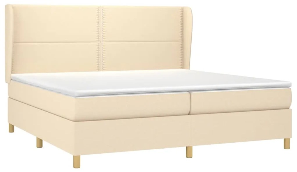 Κρεβάτι Boxspring με Στρώμα Κρεμ 200x200 εκ. Υφασμάτινο - Κρεμ