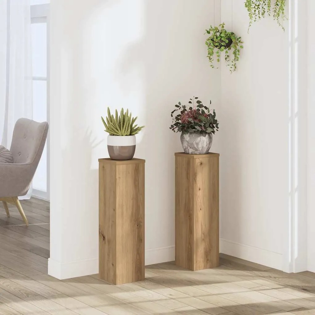 vidaXL Βάσεις Φυτών 2 τεμ. Αρτισιανή Δρυς 17x17x60 εκ. Επεξ. Ξύλο