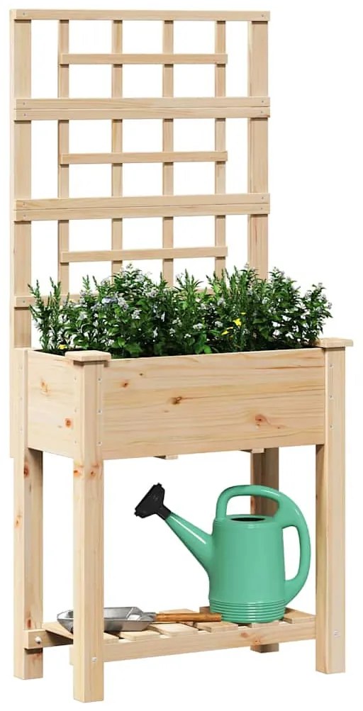 vidaXL Γλάστρα Κήπου με ράφι Μπεζ 71 x 38 x 152 εκ. Στερεό ξύλο έλατου