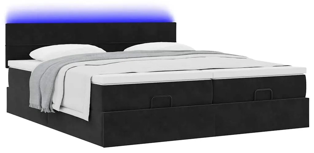 vidaXL Οθωμανικό κρεβάτι με στρώματα &amp; LEDs Μαύρο 200x200cm Velvet