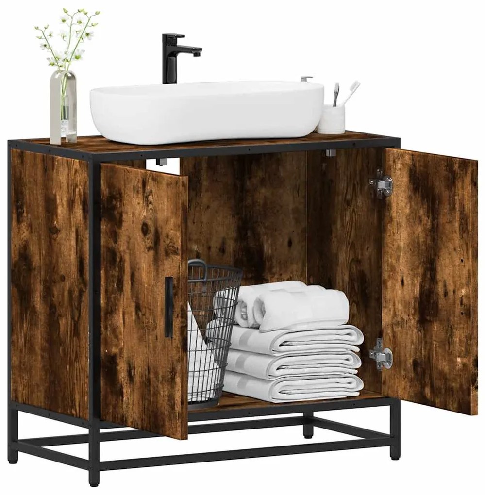 ντουλάπι νιπτήρα μπάνιου καπνιστή δρυς 65x33x60 cm