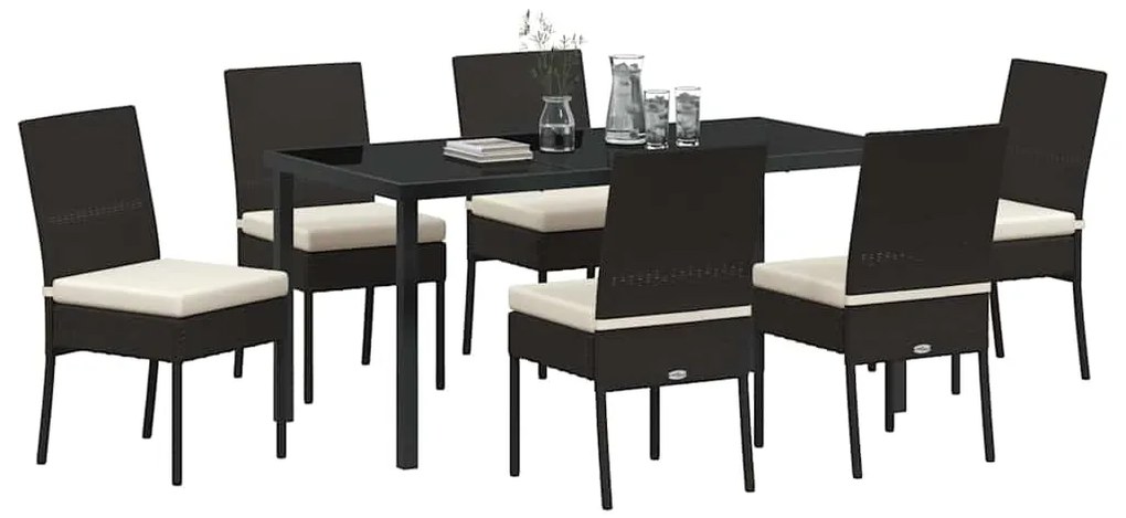 vidaXL Σέτ φαγητού για κήπο 7 pcs Μαύρο Πολυ ράταν