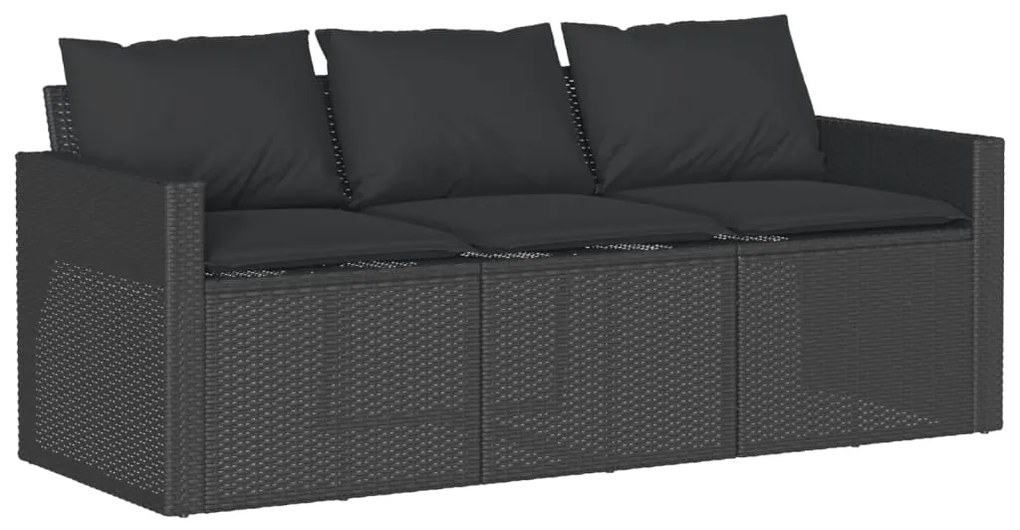 vidaXL Καναπές Κήπου Τριθέσιος Μαύρος από Συνθετικό Ρατάν με Μαξιλάρια