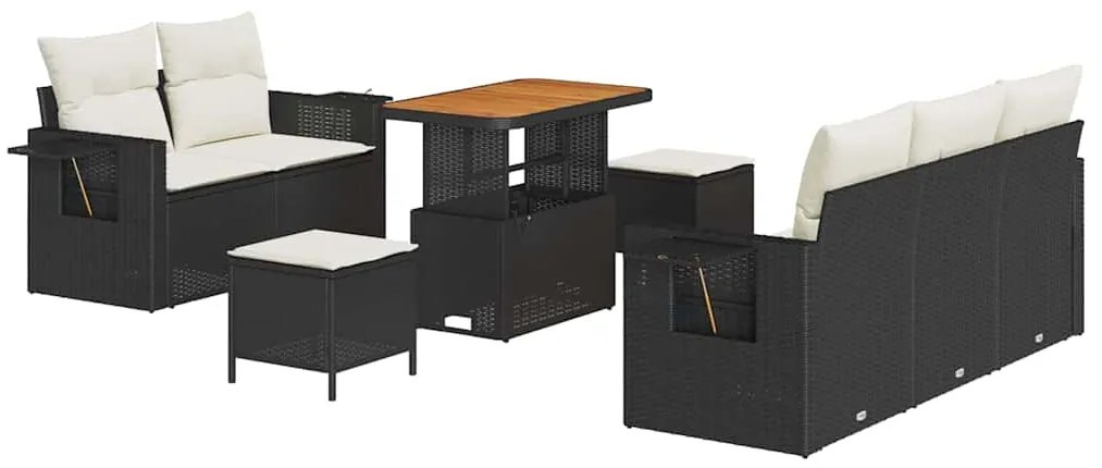 vidaXL Σετ Καναπέ Κήπου με μαξιλάρι 8 pcs Μαύρο συνθετικό ρατάν